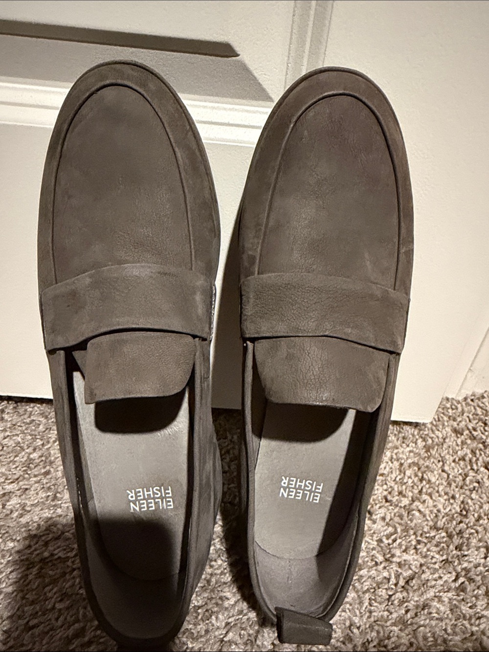 Eileen Fisher Taupe Suede Penny Loafers
